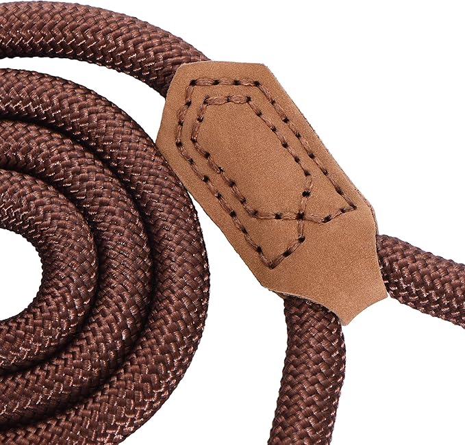 Mile High Life | Premium Leather Dog Leash | Strong Rope Leash | Leather Handle | Zinc Alloy Strong Clasp | Small Medium Large Dogs | 4/5/6 Feet(Dark Brown, 60 Inch (Pack of 1))