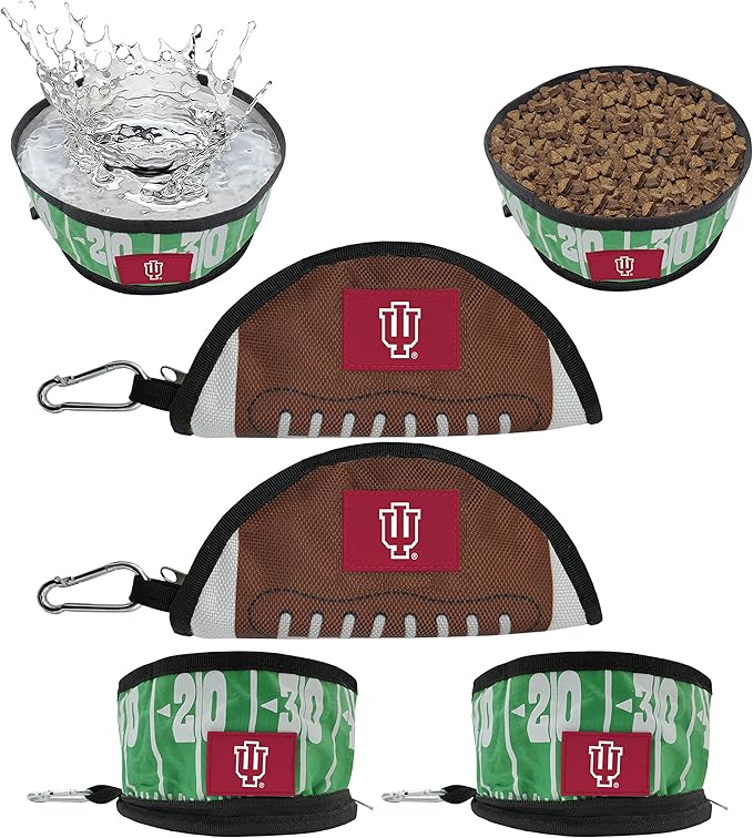 Pets First NCAA Indiana Hoosiers Collapsible Dog Travel Bowl Set, 2 Pack Food & Water Bowls for Dogs, Best Portable & Lightweight Leak-Proof Dog Bowls for Travel