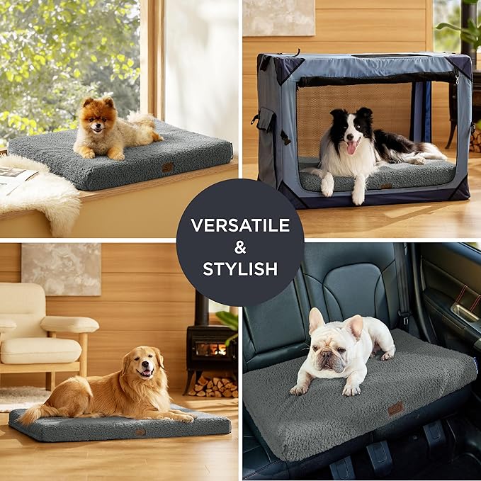 Bedsure Self Warming Dog Bed for Medium Dogs - Comfy Cat Beds with Removable Washable Cover, Orthopedic Egg Crate Foam Pet Mat, Suitable for Pet Up to 30 lbs (Non Electric)