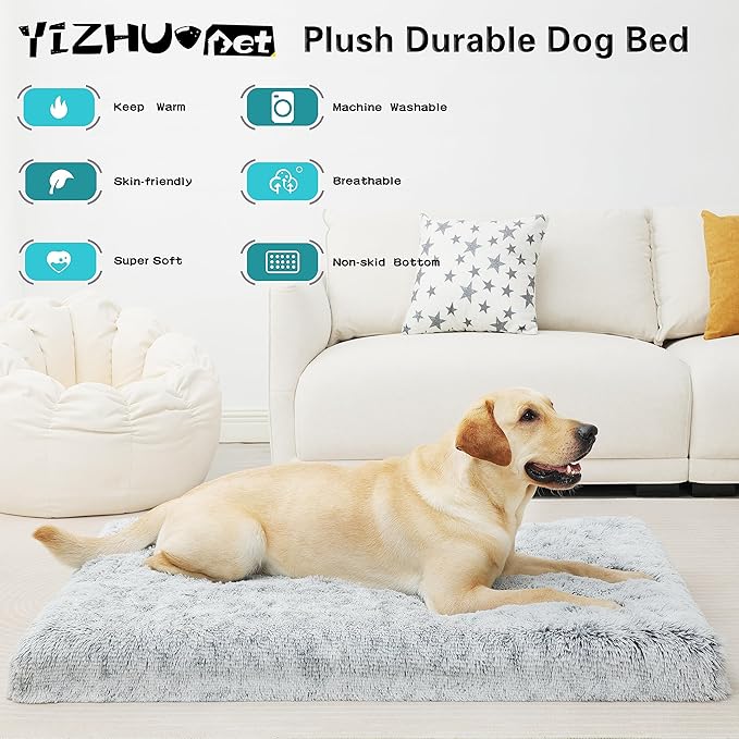 Dog Bed, Dog Crate Pad with Removable Washable Pet Mat Cover, Non-Slip Bottom, Waterproof Orthopedic Dog Beds for Large/Medium/Small Dogs (L(36''x27''x3''), Grey)