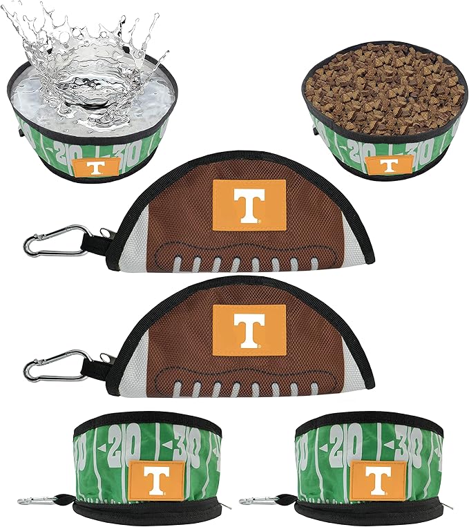 NCAA Tennessee Volunteers Pets First Collapsible Dog Travel Bowl Set, 2 Pack Food and Water Bowls for Dogs, Best Portable & Lightweight Leak-Proof Dog Bowls for Travel