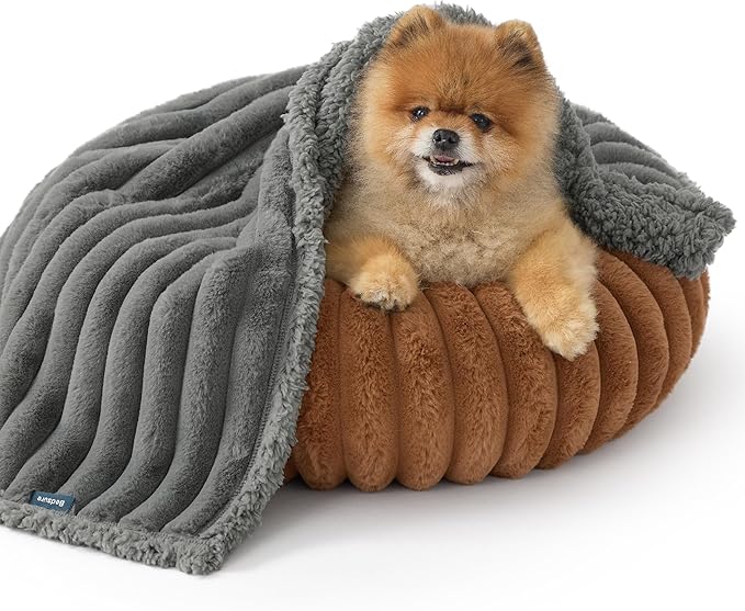 Bedsure ComfyFleece Waterproof Dog Blankets for Small Dogs - Soft Puppy Cat Blanket Corduroy Fleece Washable, Cozy Calming Reversible Furniture Protection for Pet Kitten Doggy,25"x35", Warm Grey