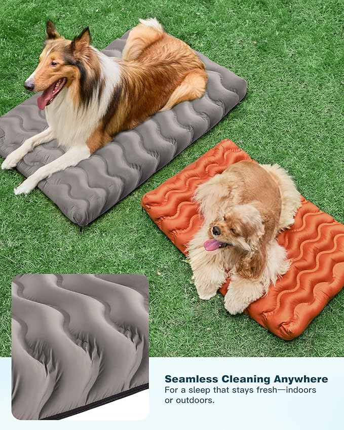 Orthopedic Dog Bed Outdoor Waterproof Dogs Crate Bed for Large Medium Small Dogs, Washable Cooling Dog Bed Mat with Removeable Cover & Memory Foam（30" x 20", Grey