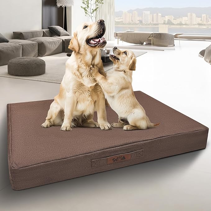 Sytopia Indestructible 42 Inch Orthopedic Waterproof Dog Crate Bed chew Proof for Extra Large Dogs, Removable Washable Cover, Egg Crate Foam Mat, Suitable for Dogs Up to 100 Lbs, Brown