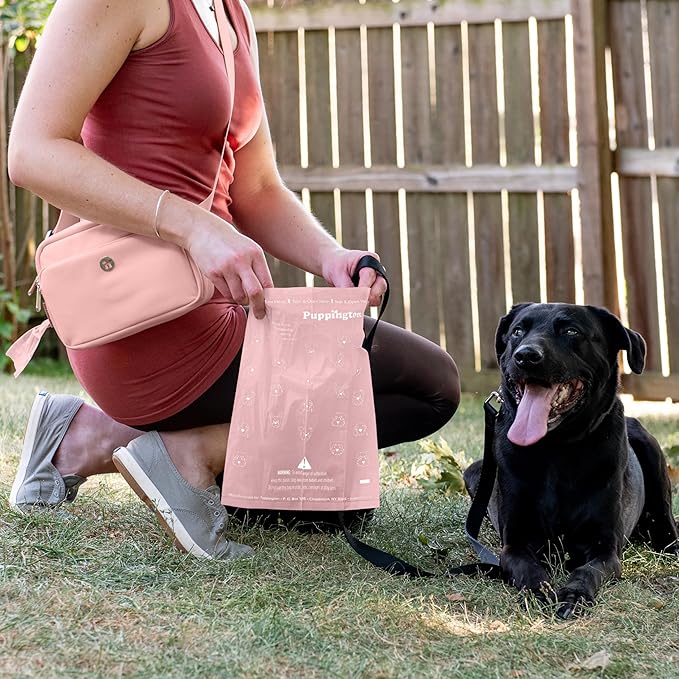 Puppington Certified Home Compostable Poop Bags -ASTM D6400 Compliant- 90 Extra Thick Bags - Plant Based- Pairs with Puppington 3-in-1 Bag & Fits all Standard Poop Bag Dispensers (Blush Pink)