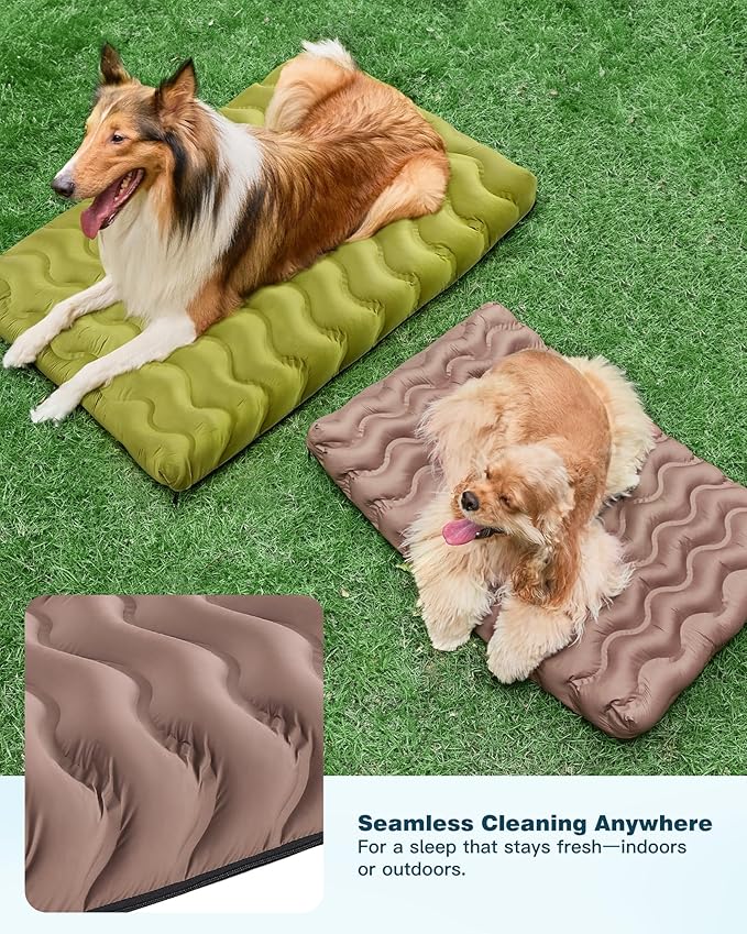 Orthopedic Dog Bed Outdoor Waterproof Dogs Crate Bed for Large Medium Small Dogs, Washable Cooling Dog Bed Mat with Removeable Cover & Memory Foam（30" x 20", Beige