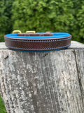 Leaders Leather Dog Collar with Customized Name Plate (Royal Blue/Brown Medium (12"-15"))