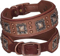 PET ARTIST Genuine Leather Dog Collar for Large Dogs, 2 inch Wide Luxury Dog Collar with Rivet Studded & Metal Buckle, Comfortable & Stylish Pet Collars for Great Dane Rottweiler,Brown,Neck 22-25"