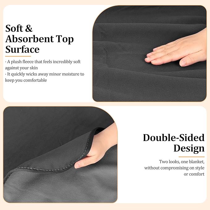 Catalonia Waterproof Blanket for Bed, Reversible Fleece Couch Sofa Furniture Protector, Leak Proof Dog Blankets, Grey