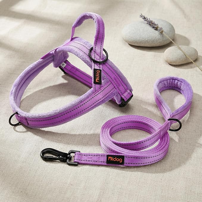 Didog Soft Flannel Padded Dog Vest Harness, No Pull/Quick Fit Reflective Dog Strap Harness, Easy for Training Walking (M:Chest 21-26", Purple)