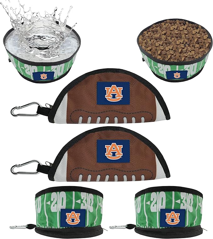 Pets First NCAA Auburn Tigers Collapsible Dog Travel Bowl Set, 2 Pack Food & Water Bowls for Dogs, Best Portable & Lightweight Leak-Proof Dog Bowls for Travel