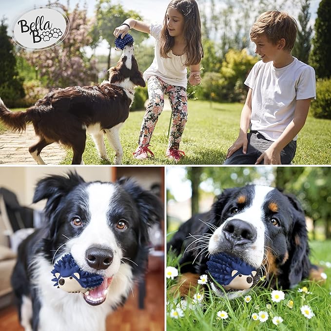 Bella Boo Pets Interactive Dog Toy for Strong Chewers - Freddy The Hedgehog Blue All-in-One Treat Ball + Food Dispensing Slow Feeder Dog IQ Puzzle + Dog Crate Toy for Medium and Large Breed Dogs