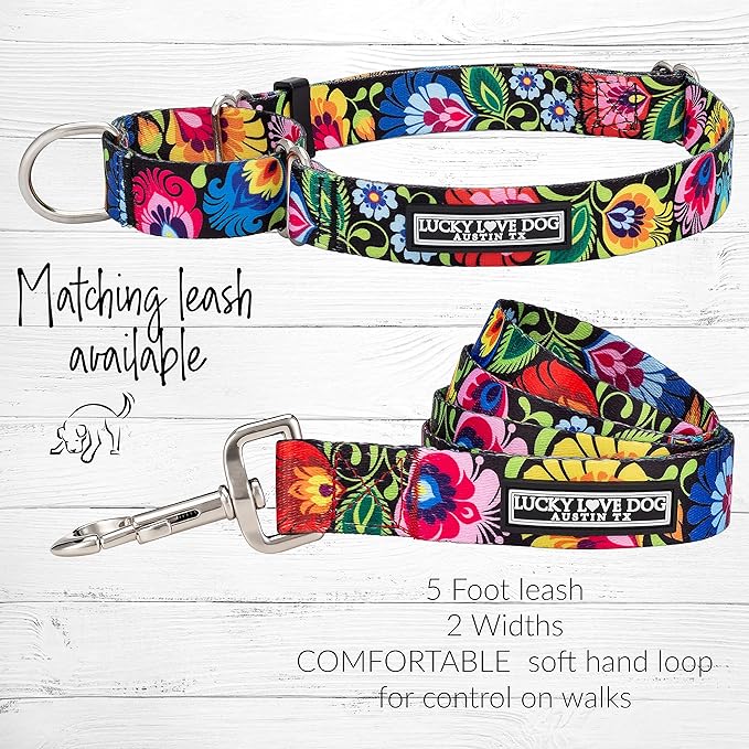 Lucky Love Dog Wide Martingale Dog Collar - No-Slip, Durable, & Soft Webbing 1.5 inch Martingale Collar for Dogs Male and Female Ideal for Training & Walking - Blackbird, Large