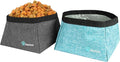 PetAmi Collapsible Dog Travel Bowls, Large Lightweight Foldable Bowl, Water Food Bowls for Pets Dogs for Hiking, Camping, Backpacking, Kibble, 2 Pack (Sea Blue, Grey)