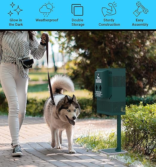 Compact Dog Waste Station Rectangular Trash Can, Green, 38.4" L x 13" W x 3.77" H