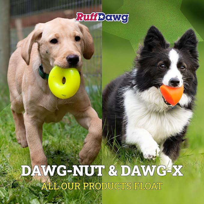 Ruff Dawg Dawg-Nut & Dawg-X Bundle - Durable Rubber Dog Toys for Chewers - Made in The USA - Floats in Water - Assorted Neon Colors for Visibility