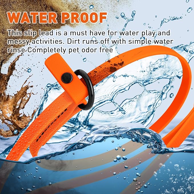Dogline Biothane Slip Dog Leash - for Small, Medium and Large Dogs - Odor Free Slip Lead, Heavy Duty and Durable Material Kennel Lead - Hunter Orange - 7ft L x 1/2in W