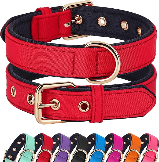 Didog Soft Padded Dog Collar for Large Dogs, Lightweight and Breathable Dog Collar with Metal Buckle, Red, XL