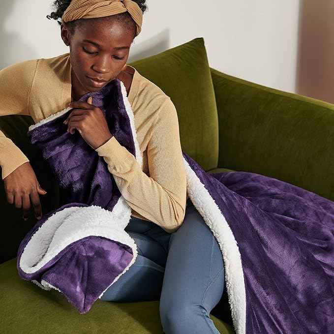 Bedsure GentleSoft Sherpa Fleece Blanket Queen Size for Bed, Non-Heated, Thick and Warm Throw Gifts for Women and Girls, Soft Fuzzy Plush Queen Blanket for Winter, Purple, 90x90 Inches
