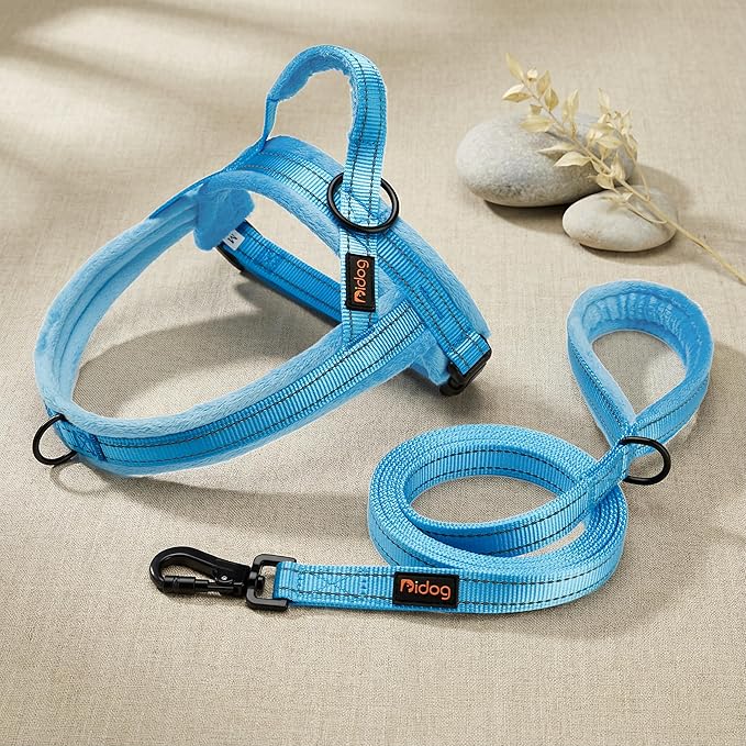 Didog Soft Flannel Padded Dog Vest Harness, No Pull/Quick Fit Reflective Dog Strap Harness, Easy for Training Walking (L:Chest 26-32", Blue)