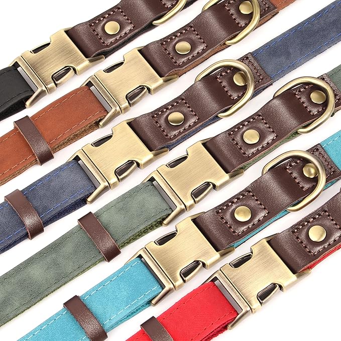Didog Soft PU Leather Dog Collar for Large Dogs,Classic Adjustable Dog Collars with Quick Release Metal Buckle,Easy Clean and Comfortable with Nylon Lining,Green,XL Neck 20-27", Width 1.2"