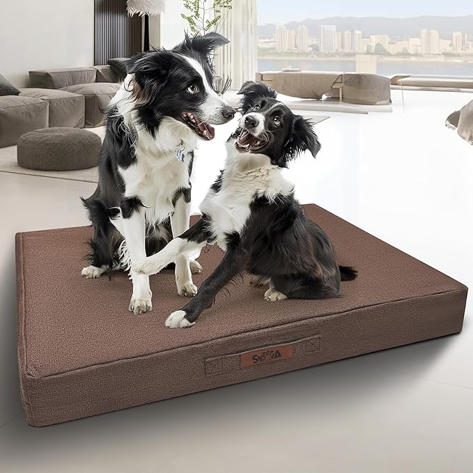 Sytopia Indestructible 36 Inch Orthopedic Waterproof Dog Crate Bed chew Proof for Large Dogs, Removable Washable Cover, Egg Crate Foam Mat, Suitable for Dogs Up to 60 Lbs, Brown