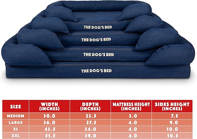 The Dog’s Bed Orthopedic Memory Foam Dog Bed with Bolsters, Oxford Fabric, Blue Denim, XL