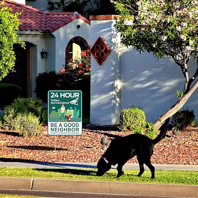 No Pooping Dog Signs for Yard, 2 Pack 2-Sided12"x9" with Metal Stake, Clean Up After Your Dog Signs