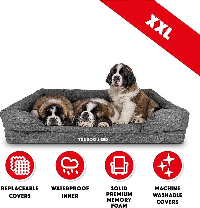 The Dog’s Bed Orthopedic Memory Foam Dog Bed with Bolsters, Largeinen Fabric, Grey Linen, XXL