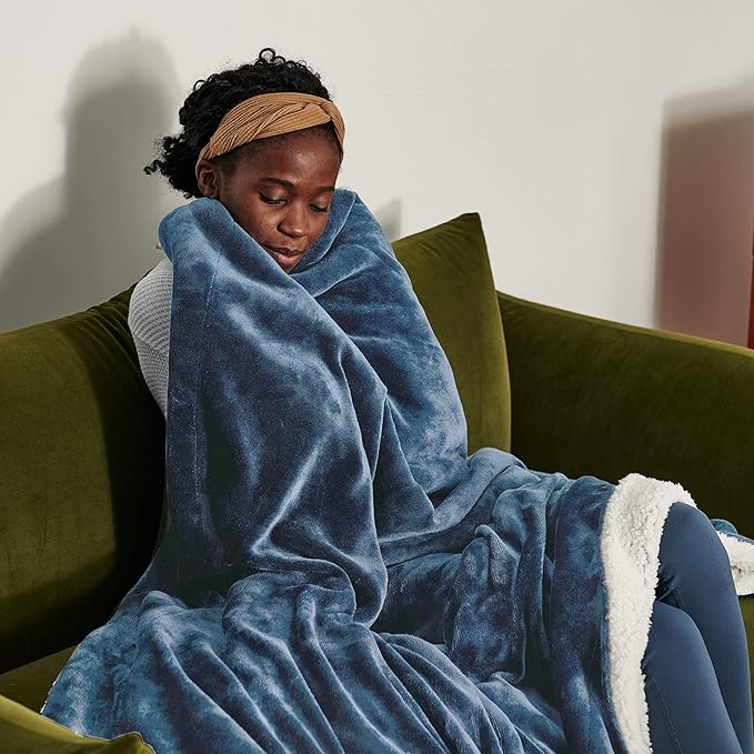 Bedsure GentleSoft Sherpa Fleece Throw Blanket for Couch, Non-Heated, Thick and Warm Throw for Women and Men, Soft Fuzzy Plush Blanket for Winter, Slate Blue, 50x60 Inches