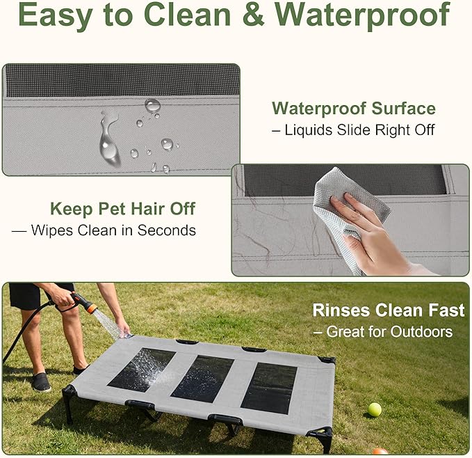 Large Dog Bed, Raised Pet Cot for Medium and Large Dogs, Cooling Breathable Mesh, Durable Sturdy Frame, Washable Cover, Portable and Easy to Assemble Indoor/Outdoor Pet Bed, Grey, L