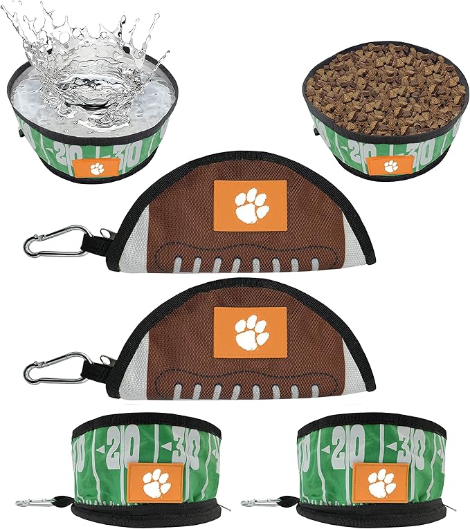 Pets First NCAA Clemson Tigers Collapsible Dog Travel Bowl Set, 2 Pack Food & Water Bowls for Dogs, Best Portable & Lightweight Leak-Proof Dog Bowls for Travel