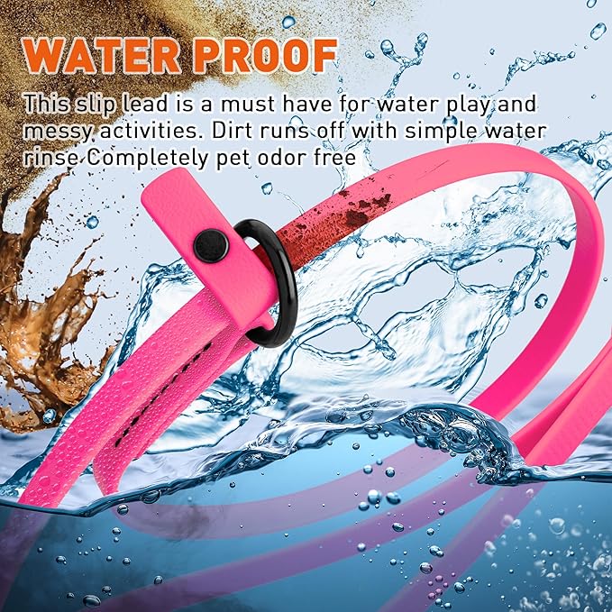 Dogline Biothane Slip Dog Leash - for Small, Medium and Large Dogs - Odor Free Slip Lead, Heavy Duty and Durable Material Kennel Lead - Passionfruit Pink - 7ft L x 1/2in W