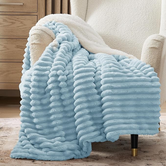 Bedsure Sherpa Blanket Twin Size for Couch - Super Soft, Cozy Fleece Thick Warm Blanket for Winter, GentleSoft Plush & Fluffy Throw Gift for Women, Home Room Decor, Sky Blue, 60x80 Inches