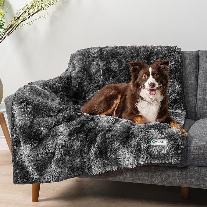 PetAmi Waterproof Dog Blanket for Medium Large Dogs, Calming Fleece Cat Blanket, Couch Protector Washable Sherpa Faux Fur Pet Throw for Puppy, Soft Reversible Leakproof 40x60 Tie-Dye Black