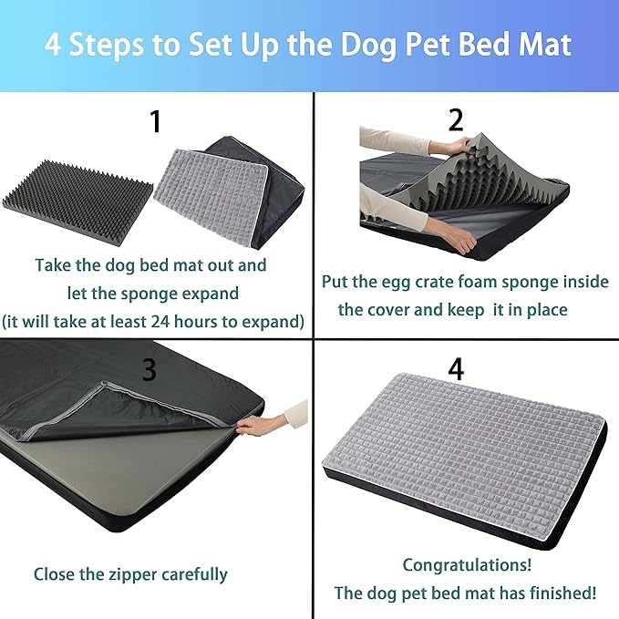 Dog Bed, Waterproof Orthopedic Dog Beds for Large/Medium/Small Dogs, Dog Crate Pad with Removable Washable Pet Mat Cover, Non-Slip Bottom (L(36''x27''x3''), Grey Side