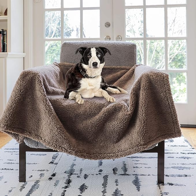rocket & rex Medium Waterproof Dog Blanket, Brown, Washable Waterproof Pet Blanket Protects Beds, Couches & Other Furniture, Premium Fleece Fabric with Reversible Faux Suede, 30" x 40" (Pack of 1)