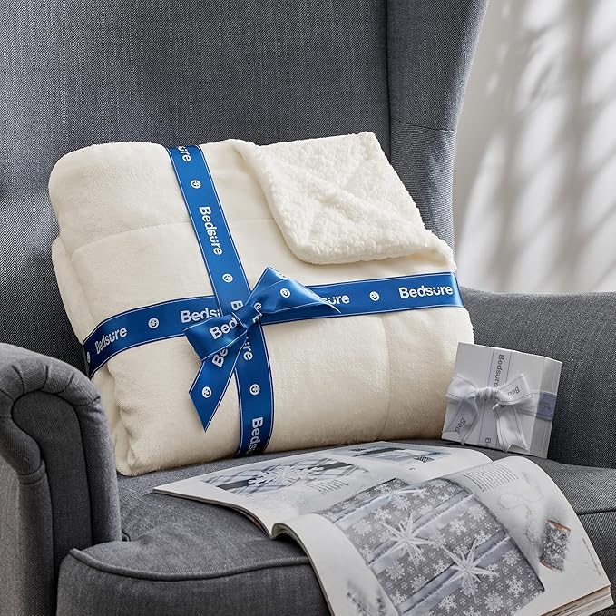Bedsure GentleSoft Sherpa Fleece Twin Size Blanket for Couch, Non-Heated, Thick and Warm Throw for Women and Men, Soft Fuzzy Plush Twin Blanket for Winter, Cream, 60x80 Inches