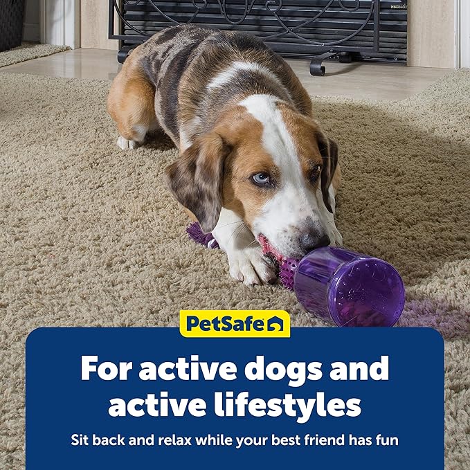 PetSafe Busy Buddy Tug-A-Jug Dog Toy - Rewards & Challenges Dogs - Meal Puzzle Toy - Durable Rubber Wrap - Tugging Braided Rope - Engaging & Interactive