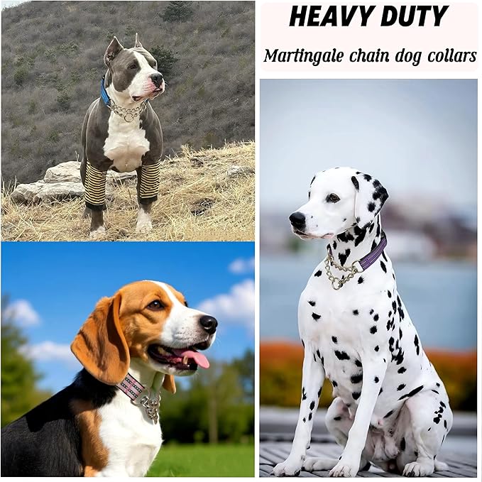 Martingale Dog Collars, Reflective Nylon Collar with Stainless Steel Chain, Adjustable Walking Training Dog Collars with Quick Release Buckle, Suitable for Small Medium Large Dogs(Gray,XL)