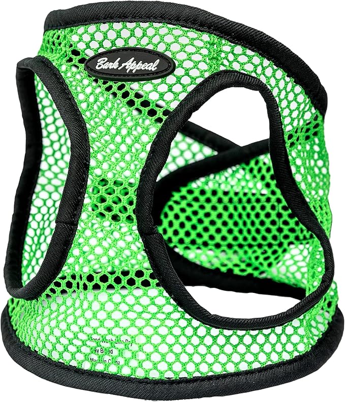 Bark Appeal Green Netted Step-in Dog Harness for Large to Extra Large Sized Pets – Updated Sizing, Remeasuring is Essential – Soft Netted Mesh – Anti-Choke with Adjustable Strap & Heavy Duty Clip – XL