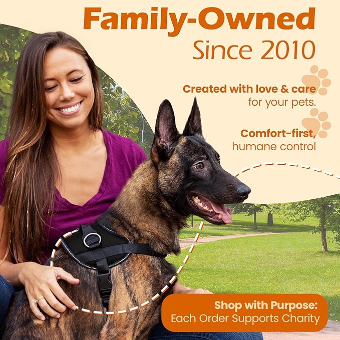 Bark Appeal Black No-Pull Dog Harness for Medium to Large Sized Pets – Adjustable, Reflective Vest with 3 Leash Clips for Added Control, Easy Walks & Training – Large