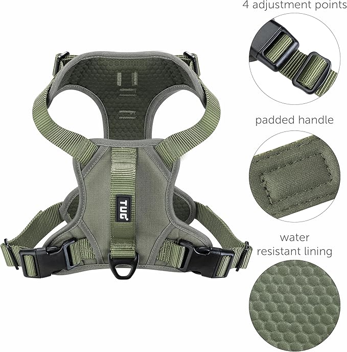 TUG Dog Harness with 2 Leash Connection Points | Adjustable, Padded, Lightweight | Handle on Back | No-Pull Front Clip (XL, Green)