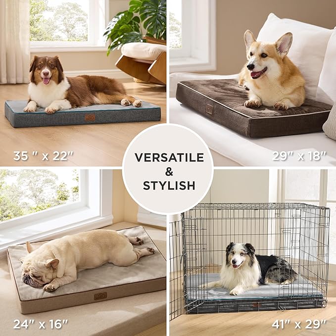 Bedsure Memory Foam Dog Bed Medium Size Dogs- Orthopedic Pet Beds for Crate with Removable Washable Cover and Nonskid Bottom - Plush Flannel Fleece Top Pet Mat, Brown