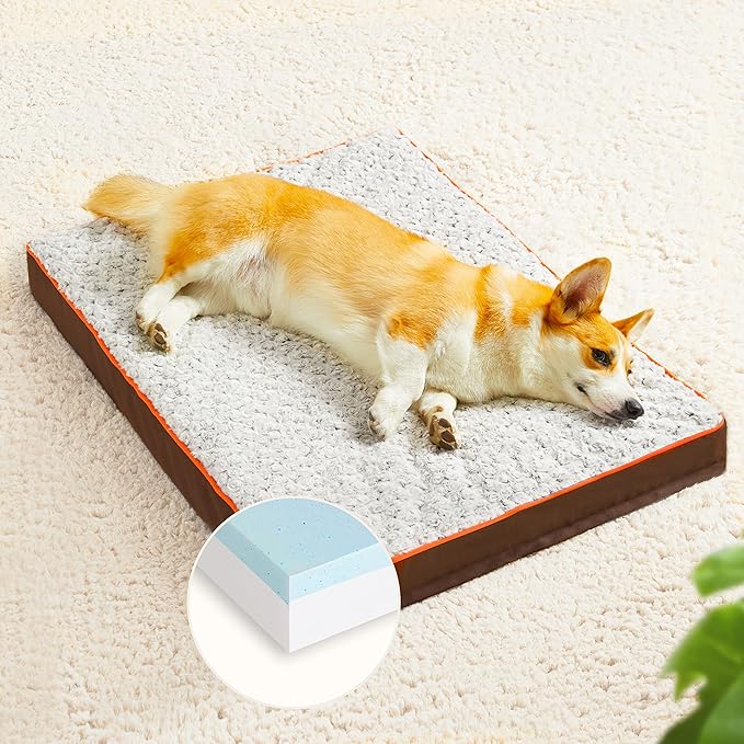 Figopage Orthopedic Dog Beds Large Sized Dog, Memory Foam Dogs Bed with Removable Cover, Washable Pet Mat Non-Slip Bottom, Waterproof Pet Crate Pad, 42×28, Brown
