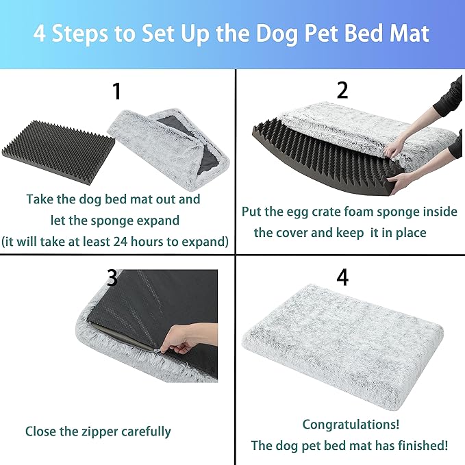 Dog Bed, Dog Crate Pad with Removable Washable Pet Mat Cover, Non-Slip Bottom, Waterproof Orthopedic Dog Beds for Large/Medium/Small Dogs (L(36''x27''x3''), Grey)