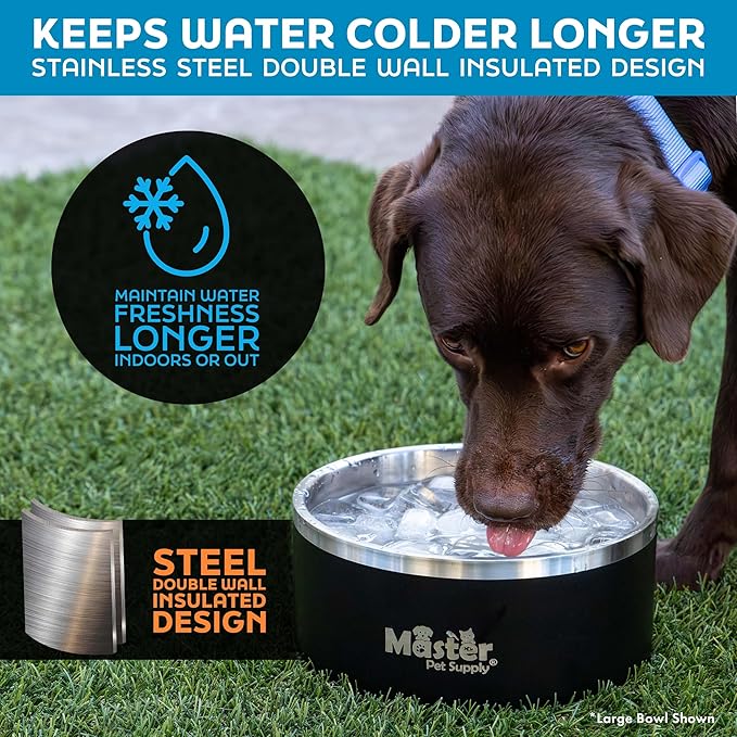 Master Pet Supply Stainless Steel Dog Bowls - 128 oz, Heavy Duty - Hyper Pink, Double Wall Extra-Thick Insulated, Non-Slip Pet Water Bowl for Dogs, Cats & Pets, Anti Rust Metal, Dish Washer Safe