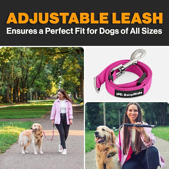 V2.0-180° Rotating Dog Bike Leash - with Shock Absorbers and Quick Attach Mechanism | Carbon Fiber | Detachable, Adjustable for The Smoothest Ride- Patent Pending (Magenta)