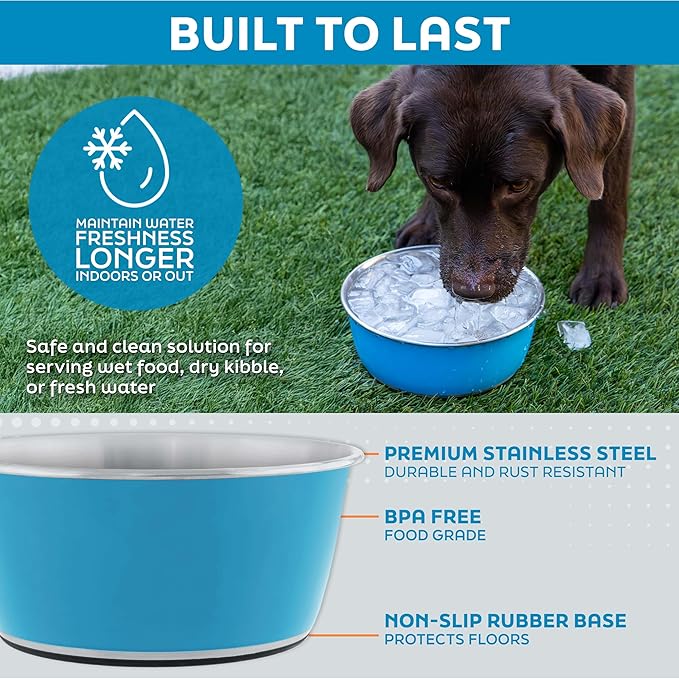 Master Pet Supply Stainless Steel Dog Bowls Set of 2 (128 Oz Each) with Non-Slip Rubber Base - Camo Patrol - Basic Dog Food Bowl Water & Food Bowls for Small Medium Large Dogs & Cats, Metal Dish