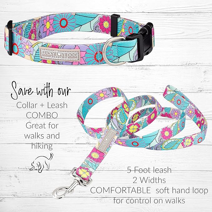 Lucky Love Dog Leash, Beautiful Flower Pattern Female Dog Leash for Large Dogs, Durable & Long Lasting (Caroline, Large)